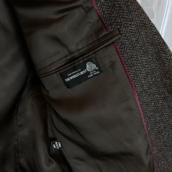 Haggar Imperial 100% wool Tweed Size 40s Blazer Menswear Two Button herringbone - Picture 9 of 13